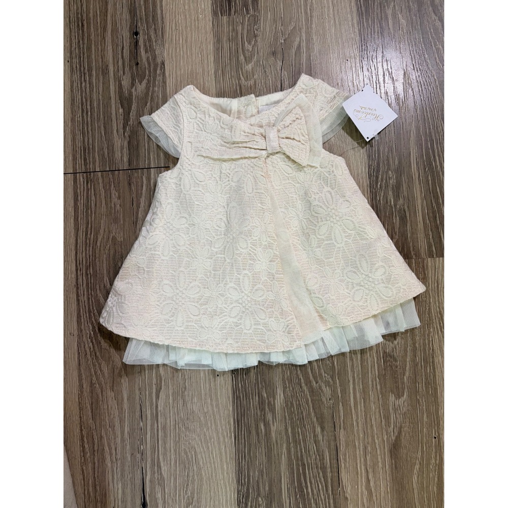 NWT Heirlooms Polly Flinders Dress Baby Girl 3-6 Mos Ivory Fancy Floral Lace Bow